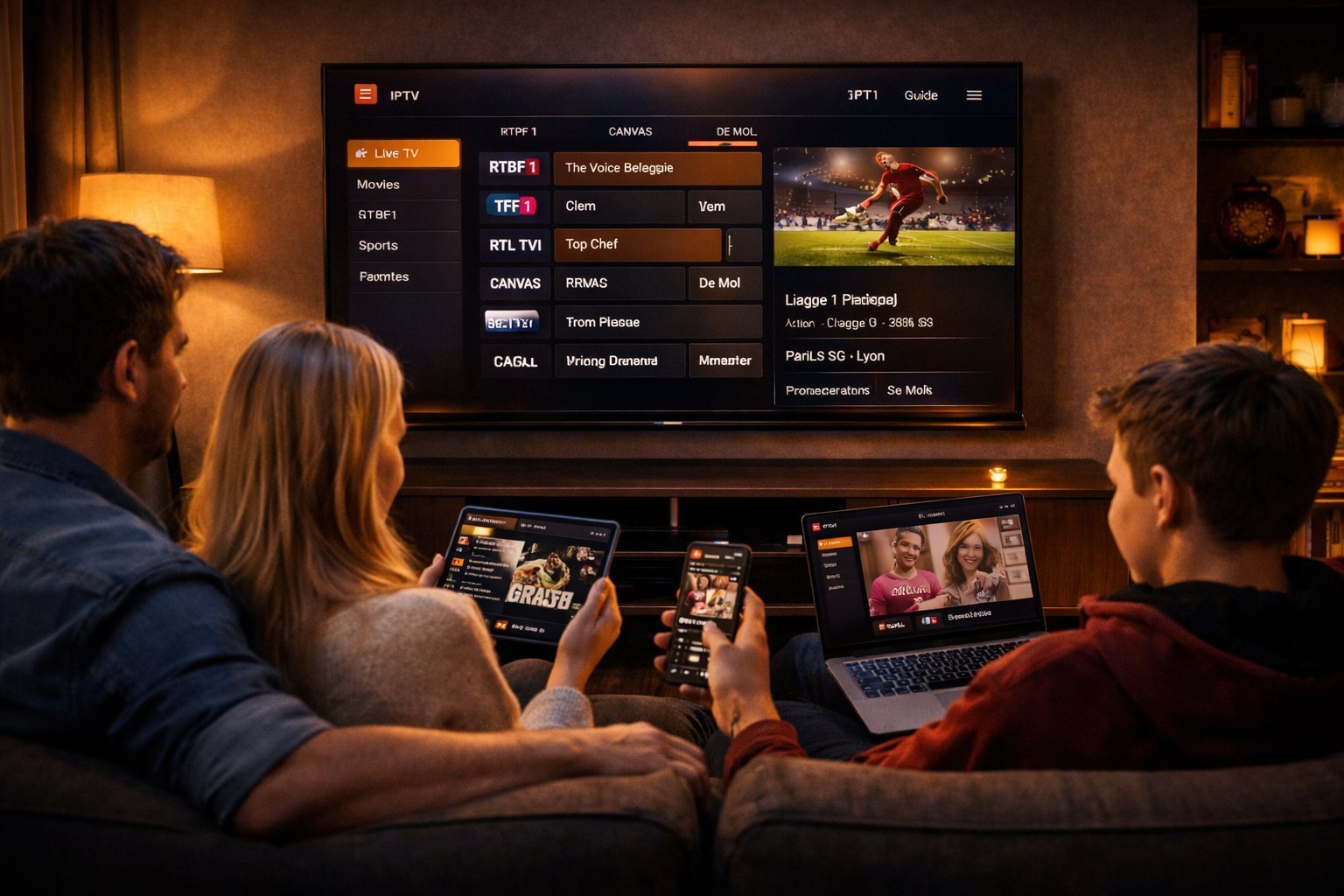 IPTV multi-écrans Belgique - Famille regardant sur plusieurs appareils