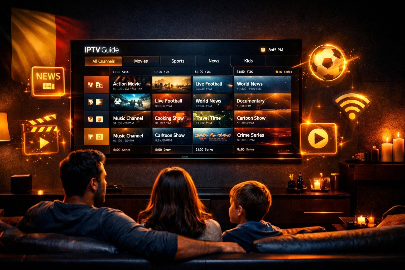 Meilleur IPTV Belgique - Famille regardant la TV
